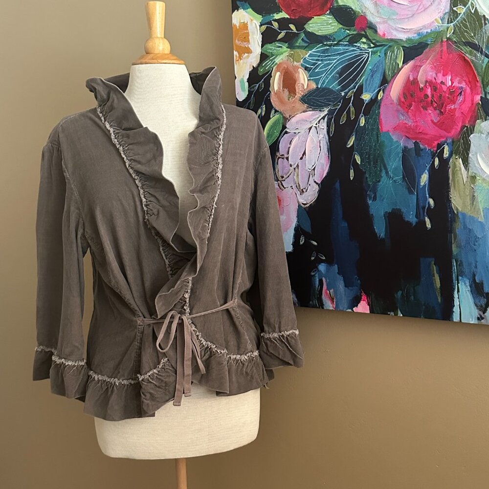 J.Jill Ruffle Tie-Front Jacket Cardigan Brown Size Large